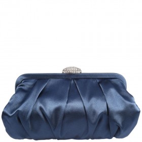 Women Nina Shoes Handbags | Concord Navy Pleated Frame Clutch With Crystal Clasp