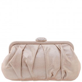 Women Nina Shoes Handbags | Concord Taupe Pleated Frame Clutch With Crystal Clasp