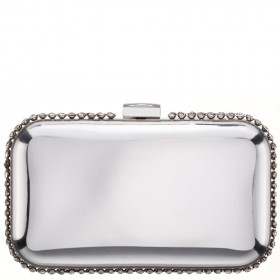 Women Nina Shoes Handbags | Dorsey Silver Metallic Minaudiere W/crystal Adorned Edge