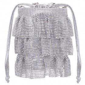 Women Nina Shoes Handbags | Elegant Silver 3 Tiered Crystal Mesh Pouch Bag