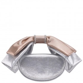 Women Nina Shoes Handbags | Eveie Silver/gold Crystal Trimmed Satin Bow Bag