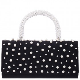 Women Nina Shoes Handbags | Gaia Black Satin/plastic Pearl Handle Satchel