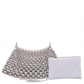 Women Nina Shoes Handbags | Hallie Silver Etallic Beads Crossbody