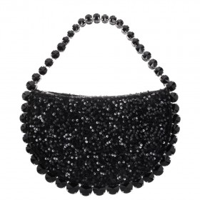 Women Nina Shoes Handbags | Halo Black Plastic Sequins/glass Crystal Handle Bag