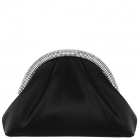 Women Nina Shoes Handbags | Jane Black Satin/glass Crystal Frame Clutch