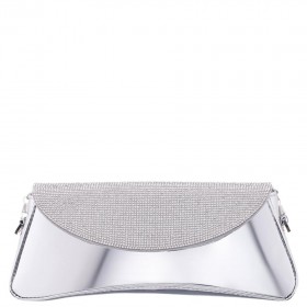 Women Nina Shoes Handbags | Joselyn Silver Crystal Flap Mirror Metallic Patent Clutch Bag