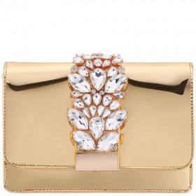 Women Nina Shoes Handbags | Kaia Gold Patent Pu/glass Crystal Clutch