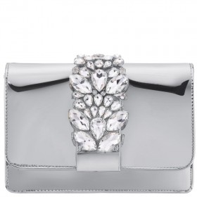 Women Nina Shoes Handbags | Kaia Silver Patent Pu/glass Crystal Clutch