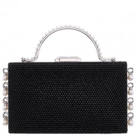 Women Nina Shoes Handbags | Kelly Black Crystal Pearl Dangle Crystal Embellished Minaudiere