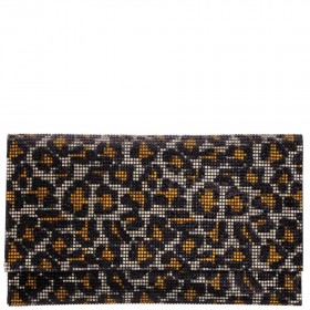 Women Nina Shoes Handbags | Kimora Gold Leopard Crystal Beaded Envelope Clutch