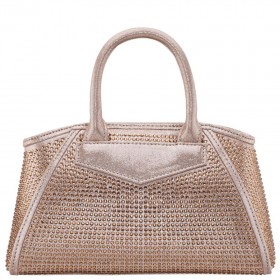 Women Nina Shoes Handbags | Lyna Gold Glass Crystal/reflective Suedette Satchel