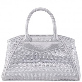 Women Nina Shoes Handbags | Lyna Silver Glass Crystal/reflective Suedette Satchel
