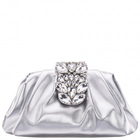 Women Nina Shoes Handbags | Myla Silver Pu/glass Crystal Frame Clutch