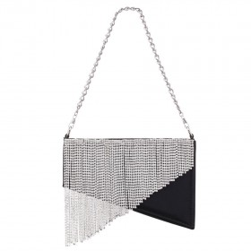 Women Nina Shoes Handbags | Yara Black Satin/glass Crystal Shoulder Bag