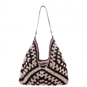 Women Nina Shoes Handbags | Zeneya Black/natural Paper Raffia Hobo Bag