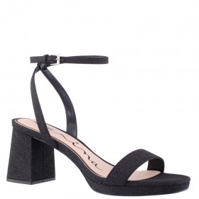 Women Nina Shoes Platforms | Bergen Black Glitter Net Block-heel Platform Sandals With Ankle-strap