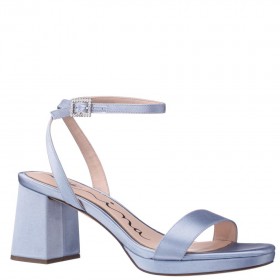 Women Nina Shoes Platforms | Bergen Icy Blue Satin Block-heel Platform Sandals With Rhinestone Buckle