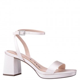 Women Nina Shoes Platforms | Bergen Ivory Satin Block-heel Platform Sandals With Rhinestone Buckle