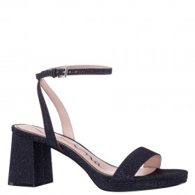 Women Nina Shoes Platforms | Bergen Navy Textured Metallic Block-heel Platform Sandals With Ankle Strap