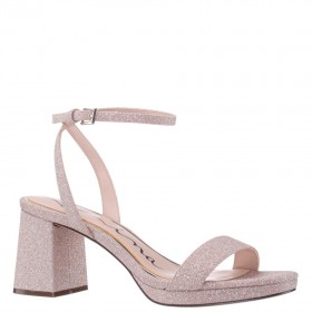 Women Nina Shoes Platforms | Bergen Nude Glitter Net Block-heel Platform Sandals With Ankle Strap
