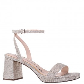 Women Nina Shoes Platforms | Bergen Soft Platino Textured Metallic Block-heel Platform Sandals With Ankle Strap