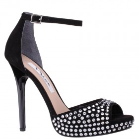 Women Nina Shoes Platforms | Francia Black Glam Suedette With Rhinestones Ultra-high Platform Sandals With Ankle-strap