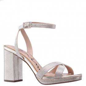 Women Nina Shoes Platforms | Secelia Platino Textured Foil Block-heel Platform Sandals With Ankle-strap