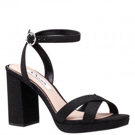 Women Nina Shoes Platforms | Shelia Black Glitter Net Block-heel Platform Sandals With Ankle-strap