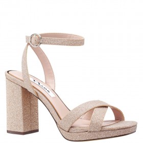 Women Nina Shoes Platforms | Shelia Nude Glitter Net Block-heel Platform Sandals With Ankle-strap