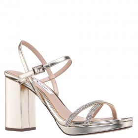 Women Nina Shoes Platforms | Steven Platino Metallic Foil With Crystal X-band Block-heel Platform Sandals With Ankle-strap