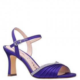 Women Nina Shoes Prom | Agnes Midnight Plum Satin With Crystals Mid-heel Sandals With Ankle-strap