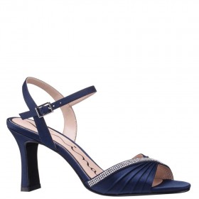 Women Nina Shoes Prom | Agnes New Navy Satin With Crystals Mid-heel Sandals With Ankle-strap