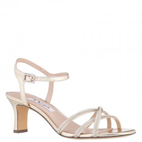 Women Nina Shoes Prom | Bobby Platino Metallic Foil With Crystal Straps And Rhinestone Buckles Mid-heel Sandals