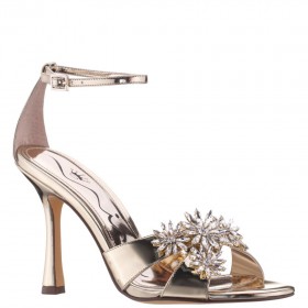 Women Nina Shoes Prom | Dawn Platino Chrome Glaze High-heel Sandals With Crystal Flower Embellishment