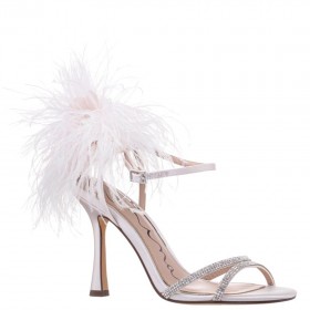 Women Nina Shoes Prom | Demi Ivory Satin High-heel Sandals With Clear Crystals, Feathers And Ankle Strap
