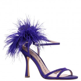 Women Nina Shoes Prom | Demi Midnight Plum Satin High-heel Sandals With Matching Crystals, Feathers And Ankle Strap