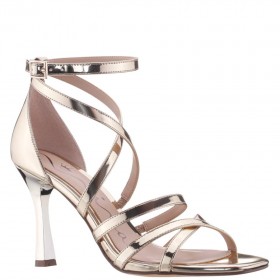 Women Nina Shoes Prom | Devyn Platino Mirror Metallic Strappy High-heel Sandals With Ankle-strap