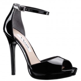 Women Nina Shoes Prom | Famia Black Patent Leatherette Stiletto Platform Sandals With Ankle-strap