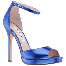 Women Nina Shoes Prom | Famia Electric Blue Metallic Stiletto Platform Sandals With Ankle-strap