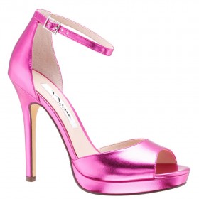 Women Nina Shoes Prom | Famia Hot Pink Metallic Stiletto Platform Sandals With Ankle-strap