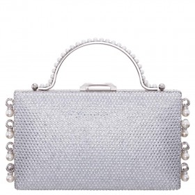 Women Nina Shoes Prom | Kelly Silver Earl Dangle Crystal Embellished Minaudiere