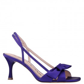 Women Nina Shoes Prom | Lizette Midnight Plum Satin With Bow Slingback Sandals On A Mid-heel