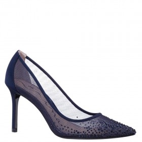 Women Nina Shoes Prom | Nalia New Navy Mesh With Faceted Crystals High-heel Pumps
