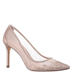 Women Nina Shoes Prom | Nalia Taupe Mesh With Faceted Crystals High-heel Pumps