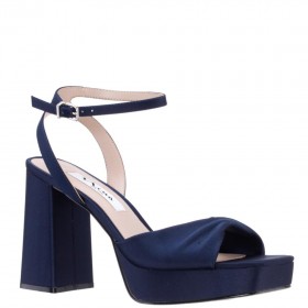 Women Nina Shoes Prom | Stacie New Navy Satin Block-heel Platform Sandals With Twist-front And Ankle-strap