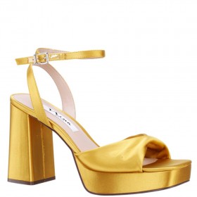 Women Nina Shoes Prom | Stacie Ochre Satin Block-heel Platform Sandals With Twist-front And Ankle-strap