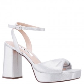 Women Nina Shoes Prom | Stacie True Silver Metallic Suedette Block-heel Platform Sandals With Twist-front And Ankle-strap