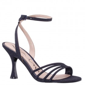Women Nina Shoes Prom | Veruca Navy Glitter Net High-heel Strappy Sandals With Ankle-strap