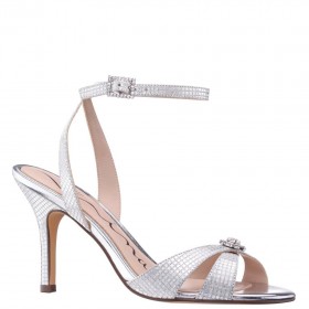 Women Nina Shoes Prom | Vinka Silver Textured Foil With Crystal Ornament High-heel Sandals
