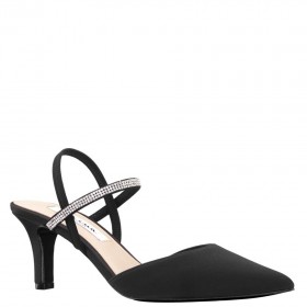 Women Nina Shoes Pumps | Billie Black Satin Elastic Slingback Pumps With Crystal Straps